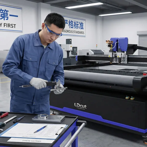 LDCUT quality inspection process ensuring every cutting machine meets ±0.01mm accuracy standards